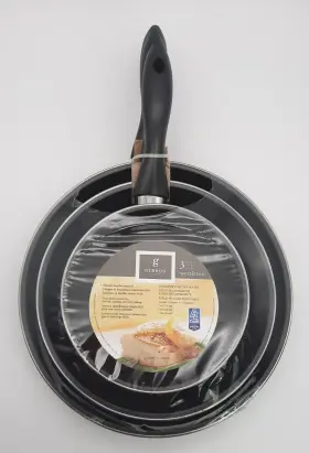92173.03 Gibson Home 3 Piece Set Black Fry Pan Non-stick 7 Inch And 9 11 Round 1 Deep