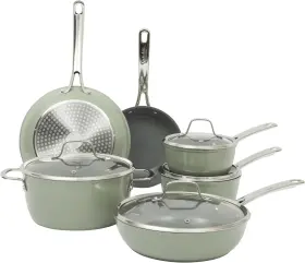 Gibson Overseas Inc 085081660886 Sur La Table Kitchen Essentials Cool Commune Hard Anodized 10 Piece Pfa Free Cer