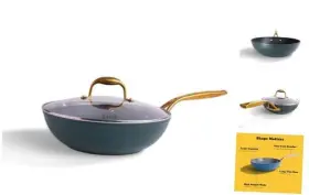 128152.02r Gibson Overseas Inc All-in-one Non-stick Fry Pan Meets Wok With Lid 11-inch Green And Gold