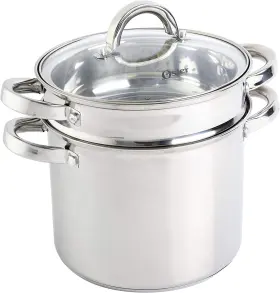 130008.04 Gibson Overseas Inc Oster Sangerfield Stainless Steel Cookware 5-quart Pasta Pot Set With Steamer Bask
