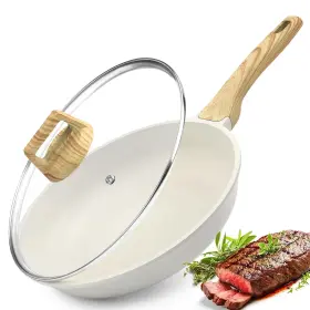 B0cwdhbcst Gipp 8 Inch White Granite Nonstick Frying Pan Skillet With Lid - Induction Compatibl