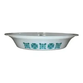 J-239 Glasbake Divided Casserole White Floral Milk Glass Dish Vintage