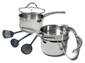 Mp-ib8 Global Wise Stainless Steel Saucepan Glass Lid Casting 8pcs Cookware Set