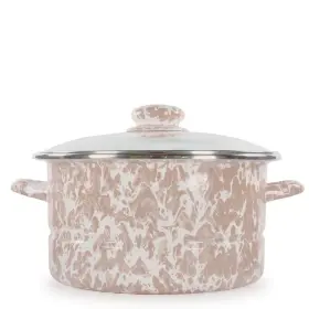 Tp72 Golden Rabbit Stock Pot 6 Quart With Glass Lid Enamelware Dishwasher Safe Taupe Swirl