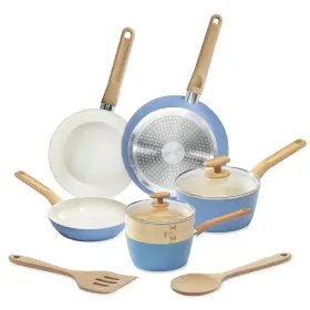 Goodcook 076753045445 10-piece Healthy Ceramic Titanium-infused Cookware Set Light Blue Pots Pa
