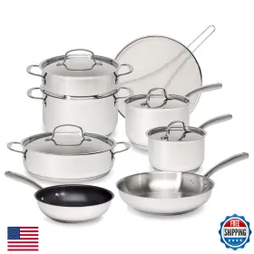 Goodful B084tmld7q 12-piece Classic Stainless Steel Cookware Set Tri-ply Base For Even