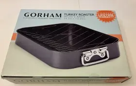 Gorham 070357527017 Gotham Turkey Roaster Pan With V-shaped Rack 14.5 Inch X 12.25 - Discontinued
