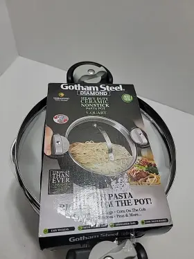 Gotham Steel 080313024993 5 Quart Nonstick Ceramic Pasta Pot With Twist And Lock Handles