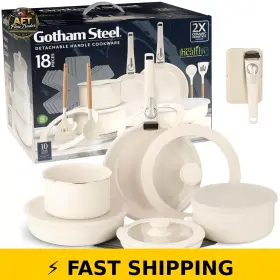 Gotham Steel 080313061486 18 Piece Nonstick Induction Cookware Set - Cream