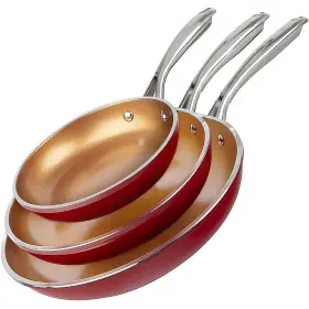 Gotham Steel 080313077739 Diamond Nonstick Ceramic Frying Pan Set 3pc Red Copper Oven Safe