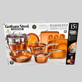 2984 Gotham Steel Diamond Cookware Set Hammered 15-piece Nonstick