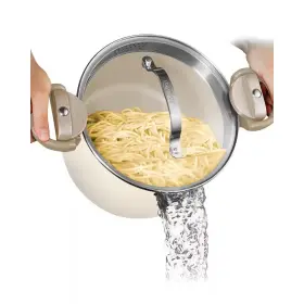 Gotham Steel 313028814840 Natural Collection 5 Quart Aluminum Ceramic Nonstick Pasta Pot In Cream With Lock