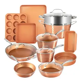 Gotham Steel 445035527529 Hammered Copper 17-piece Aluminum Nonstick Cookware Set
