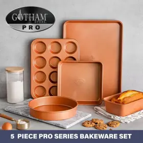 Gotham Steel 705353399886 Bakeware Set Baking Cookie Sheet Cake Pan Copper Non Stick 5 Piece