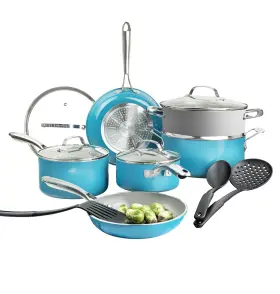 9837 Gotham Steel Ceramic Cookware Set 15 Pc Non Stick Pots Pans With Utensils Steamer