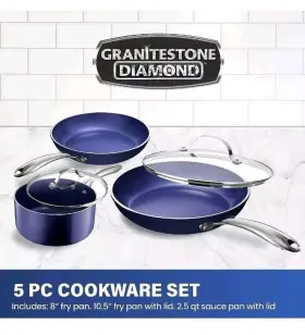7072 Granite Stone Diamond Nonstick Pots And Pans Set 5 Piece Cookware Blue