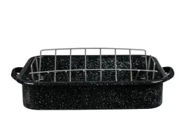 Granite Ware 072495005648 19 Inch Rectangular Roasting Pan With V-rack Black