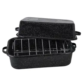 322524 Granite Ware 21 In Oven Rectangular Roaster With Lid And V Rack Speckled Blac