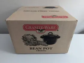 6129-gb2 Granite Ware New Sealed Granite-ware Bean Pot 4 Quart With Lid Black Speckled Enamel On Steel