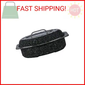 Granite Ware 696543921256 13-inch Oval Roaster With Lid. Enameled Steel Design To Accommodate