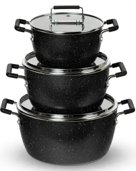 Granitestone 080313073717 Black Pots And Pans Set Nonstick 6 Stackable Piece Cooking Kitchen P