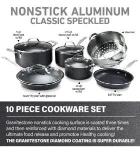 2228 Granitestone Original 10 Piece Nonstick Cookware Set Scratch-resistant Gran