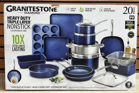 7291 Granitestone Cookware And Bakeware Set Non Stick Diamond Infused Blue 20 Piece