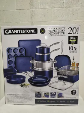 7291mozh Granitestone Heavy Duty Triple Layer Nonstick Blue 20pc Cookware And Bakeware Set