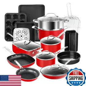 B0b7znn871 Granitestone 20-pc Non-stick Cookware Set Frying Pan Bakeware Steamer Oven S