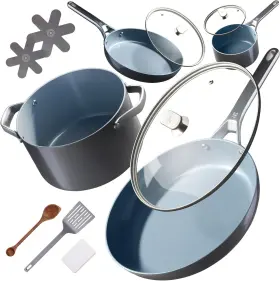 Greater Goods 875011005753 Premium Non-toxic Ceramic Cookware Set Triple-layer Nonstick 12 Piece Pots A