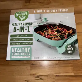 Green Life 885837025989 Greenlife 12 Inch 5 Quart Square Ceramic Nonstick Electric Skillet New In 1 Sear Saut
