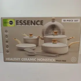 Green Pan 885837044621 10-piece Induction Cookware Set Silicone Lids Stay Cool Handle Taupe