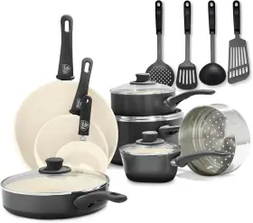 Greenlife 114129891569 Soft Grip 16 Piece Cookware Set Non-toxic Pfas-free Ceramic Nonstick