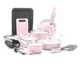 Greenlife 195925443893 Soft Grip 18 Piece Cookware Set Pink