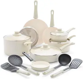 Greenlife 445043982921 Soft Grip 16 Piece Cookware Set Non-toxic Pfas-free Ceramic Nonstick