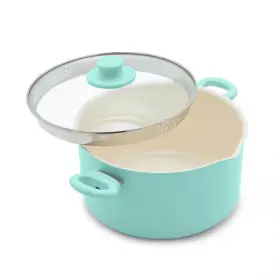 Greenlife 705353475504 Soft Grip 6 Quart Ceramic Nonstick Stockpot With Glass Straining Lid In Turquoise