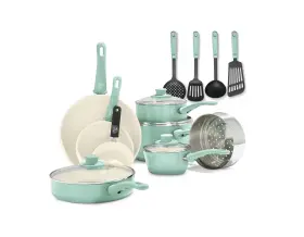 Greenlife 885837014358 Soft Grip 16 Piece Cookware Set Non-toxic Pfas-free Ceramic Nonstic