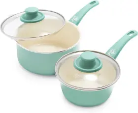 Greenlife 885837019506 Soft Grip 1 Quart And 2 Saucepan Set Healthy Ceramic Nonstick Non Toxi