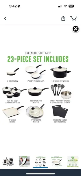 Greenlife 885837036060 23 Piece Ceramic Nonstick Cookware Set Pfas-free Dishwasher Safe Black