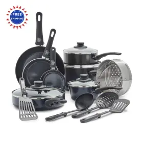 Cc005494-001 Greenlife 16 Piece Nonstick Cookware Set Soft Grip Ceramic Pots And Pans Black