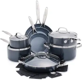 1700045 Greenpan Valencia Pro Hard Anodized 11 Piece Cookware Pots And Pans Set Gray