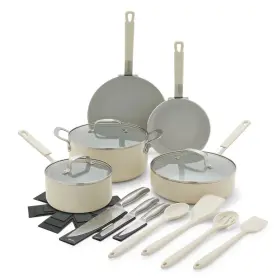 Greenpan 445037696629 Bobby Flay 21pc Ceramic Nonstick Cookware Set Pots Pans Cream