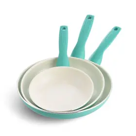54451235 Greenpan Rio 3 Piece Frying Pan Set Turquoise And White Color