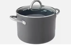Greenpan 885837027242 Lima Hard Anodized Healthy Ceramic Nonstick 8 Quart Stock Pot With Lid Gray