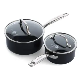 Greenpan 885837028126 Prime Chatham 1 Quart And 2 Saucepan Pot Set With Glass Lids Hard Anodized Diamo