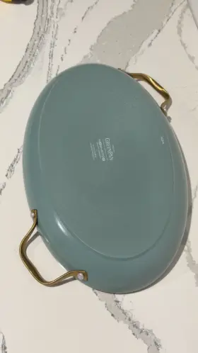 Greenpan 885837042283 Limited Edition Light Tell Oval Skillet Serving Pan With Gold Handles