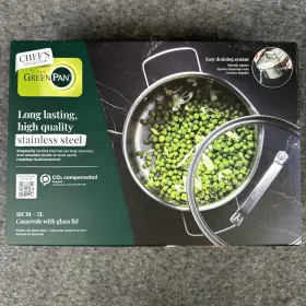 Greenpan 894871031203 Chefs Collection Green Pan Stainless Steel Casserole With Glass Lid 18cm - 2l