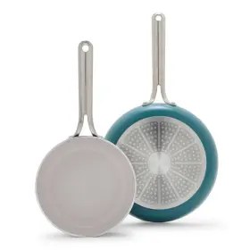 90540296 Greenpan 2pc Aluminum Fry Pan Set 350f Deep Teal Nova Ceramic Stainless
