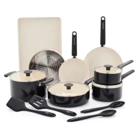 94444956 Greenpan Rio Advanced 16pc Ceramic Nonstick Cookware Set Black