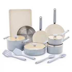 94634521 Greenpan Rio Advanced 16pc Ceramic Nonstick Cookware Set Stardew Blue